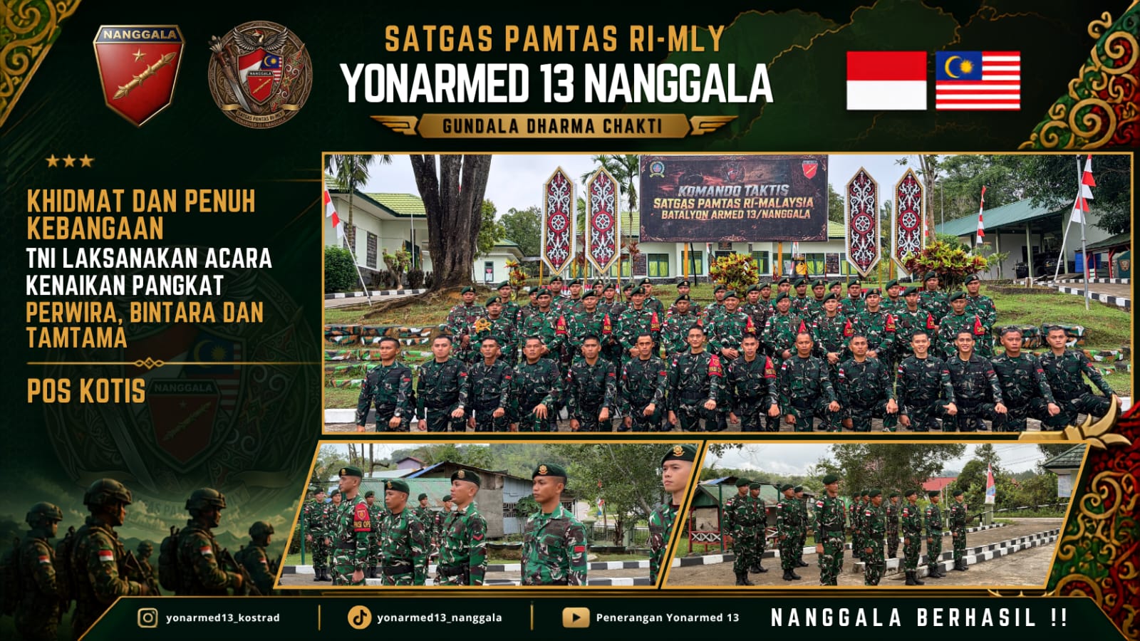 Penuh Khidmat dan Kebanggaan, Satgas Pamtas Yonarmed 13/Nanggala Gelar Korps Raport Kenaikan Pangkat Periode 1 Oktober 2026